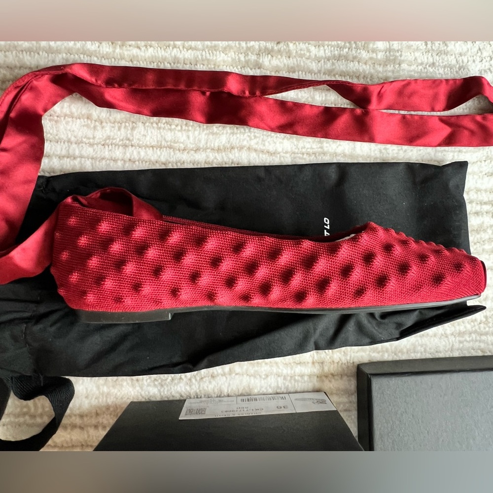 CHET LO COLLAB BALLET FLATS KNIT TEXTURED WINE/BERRY ANKLE WRAP SQUARE TOE sz6.5